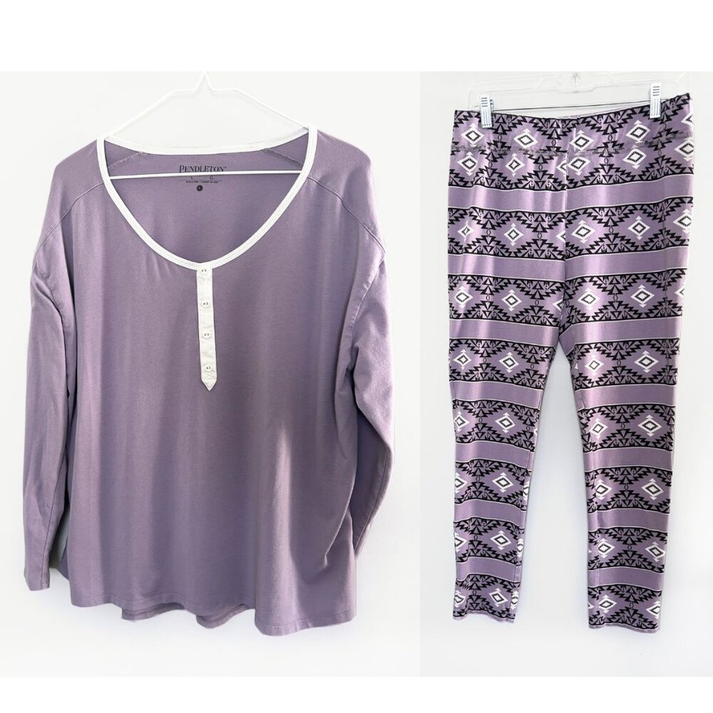 Pendleton Pajama Set Women L/XL Purple Southwestern Aztec Cozy Lounge Sleepwear